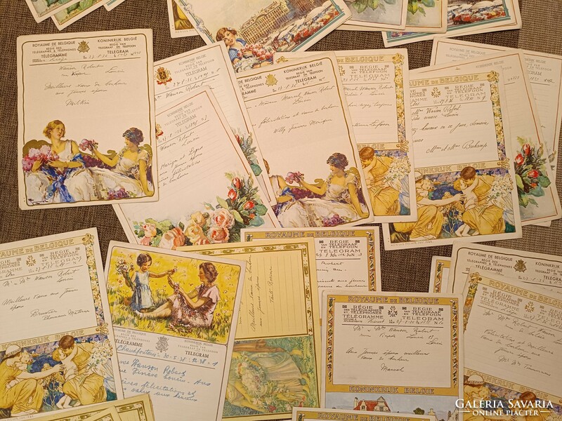 Antik posta levél 50 darab távirat Belgium francia nyelvű 1936-38 télégramme Belgique 8395