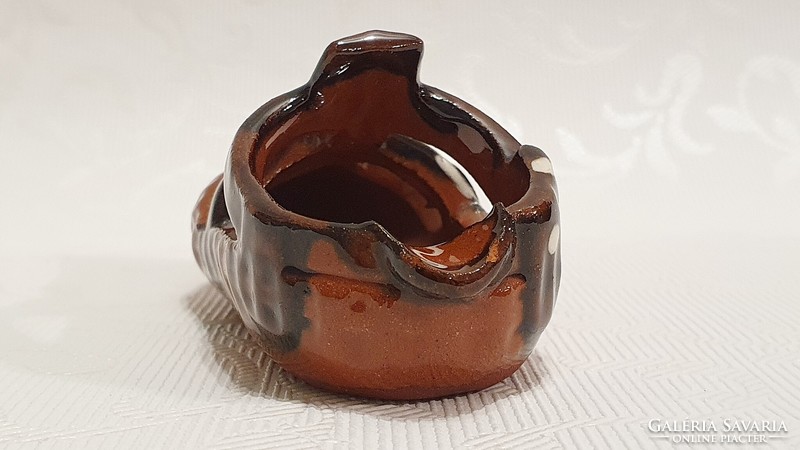Old, small, ceramic bowl. A personal ceramic ashtray. 10 cm. Long. 4 cm wide.