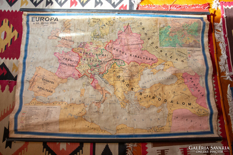 Retro iskolai térkép - Európa a XVI. században