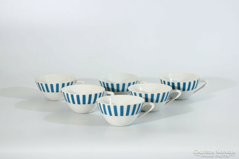 6 blue and white striped Raven's House cups | retro teacup coffee cup