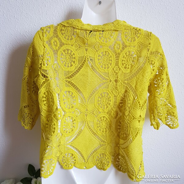 New 32/xs Yellow Crochet Lace Casual Blouse Top