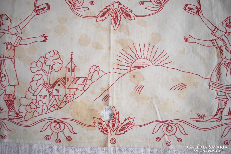 Antique ethnographic embroidered needlework turul bird fly irredent wall decoration 99 x 59 cm
