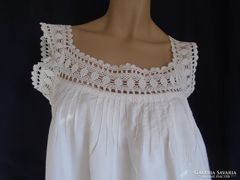 Antique, turn-of-the-century cotton nightgown, dress with crocheted upper part.