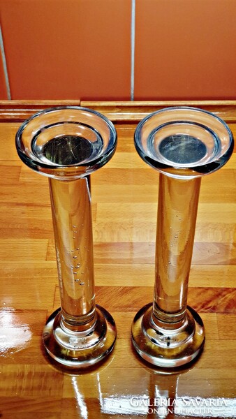 Régi, biedermeier tömör üveg posztamens. 2 db. egyforma. 30,5 magas.