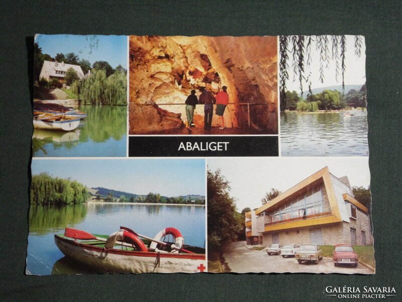 Képeslap, Abaliget,mozaik részletek, tó cseppkőbarlang, turistaház, étterem,szálló