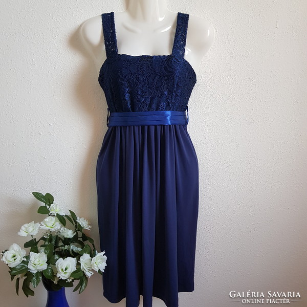 New, custom-made M dark blue lace casual dress with bolero and satin belt