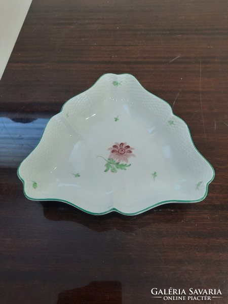 Herend flower-patterned porcelain triangular serving bowl
