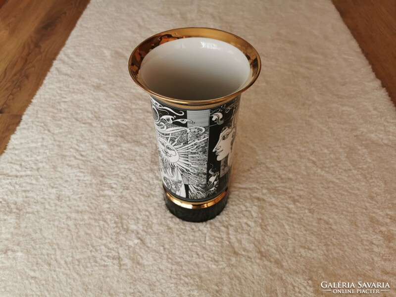Szász Endre Hollóházi Napfény porcelán váza 26 cm