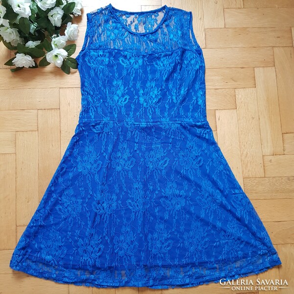 New, l/xl royal blue casual lace dress, sleeveless mini dress