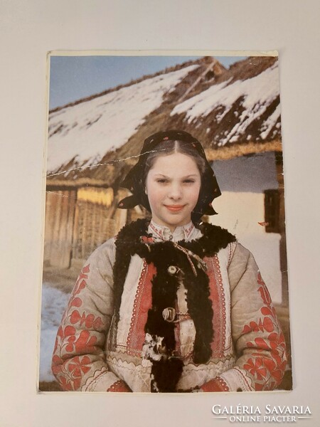 Old postcard misty girl folk costume photo 1988