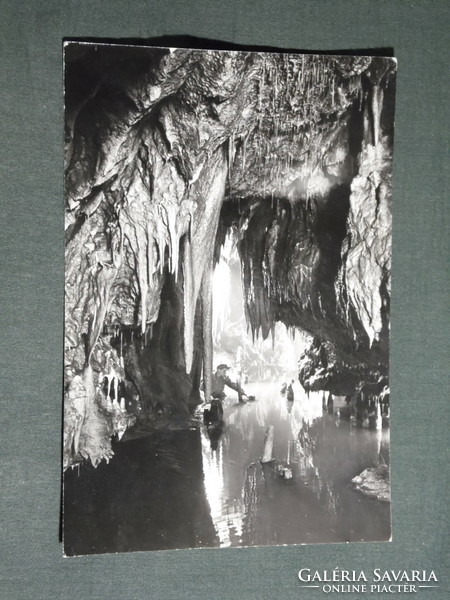 Képeslap, Aggtelek Jósvafő, Baradla cseppkőbarlang, vízben álló cseppkőgyertyák