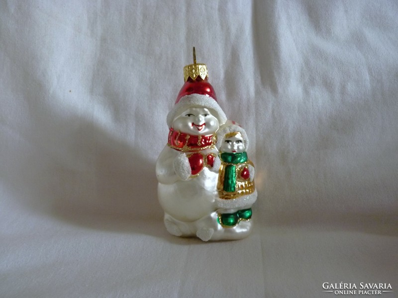Retro style glass Christmas tree decoration - snowman with child!
