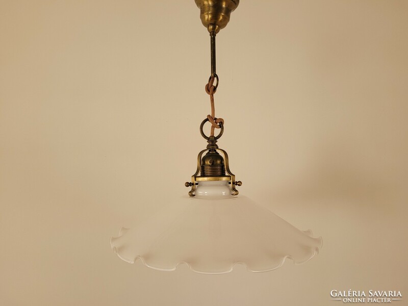 Régi 40 cm fodros opálüveg búrás réz mennyezeti üveg art deco lámpa