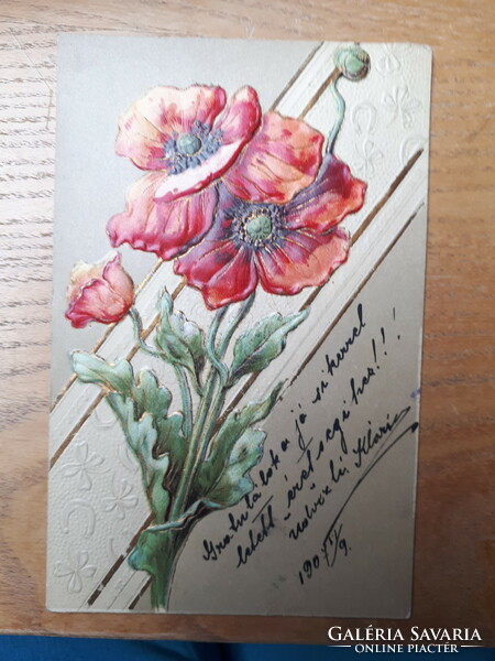 1907 embossed running postcard: flowers