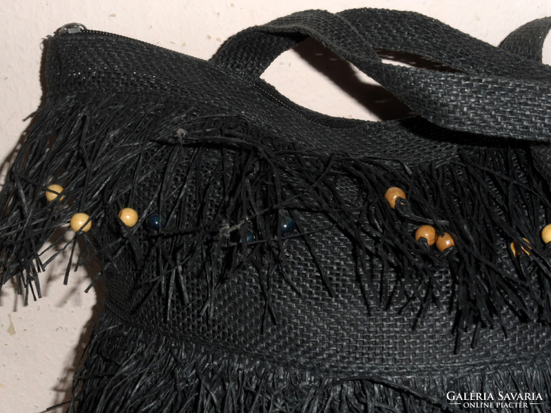 Fekete textil rojtos válltáska, strandtáska