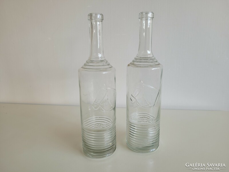 Old vintage 1 liter striped glass bottle foal stable horse motif stable bottle