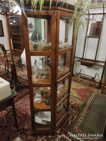 1. A curiosity! Antique, Biedermeier, walkable, glass-enclosed small cherry wood display case