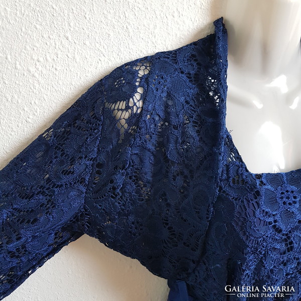 New, custom-made M dark blue lace casual dress with bolero and satin belt