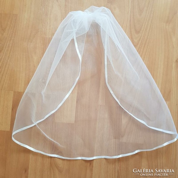FTY06 - 1 rétegű, szatén szélű, Ekrü MINI menyasszonyi fátyol 30x50cm