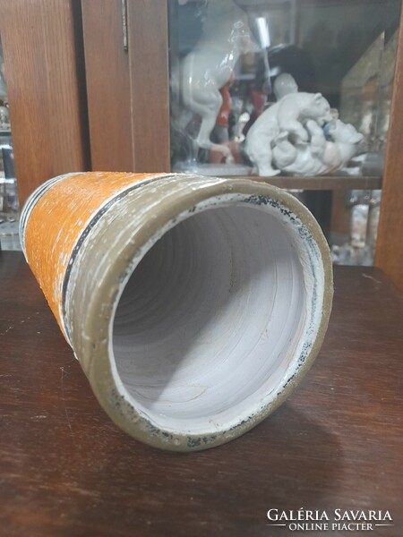 Rare gorka livia large cylindrical-tube base orange, white, black, brown vase. 30 Cm.