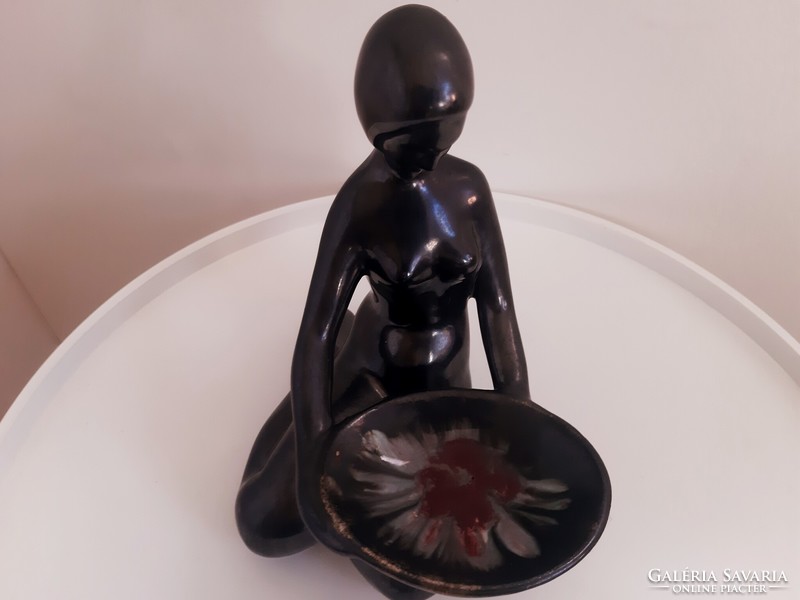 Metal glazed terracotta female nude business card holder