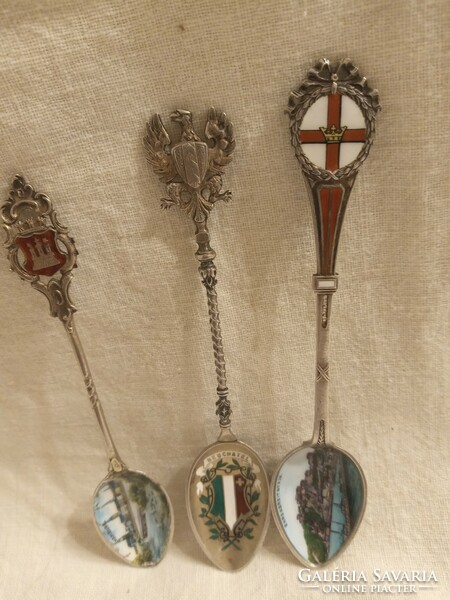 3 silver mocha spoons with enamel
