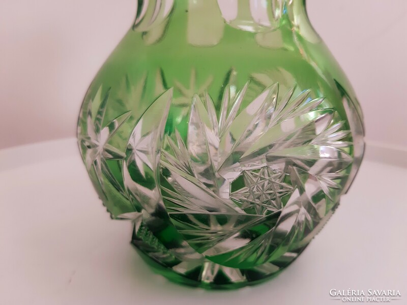 Green colored lead crystal vase with lip rotating pattern