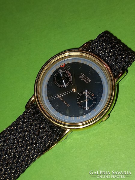 Brand new! Citizen elegance gold-plated black dial triple date men's watch 6355-g30003