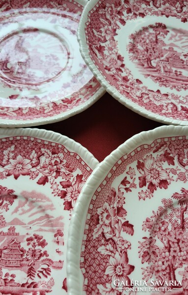 Seaforth Woods Burslem angol bordó jelenetes porcelán csészealj tányér kistányér