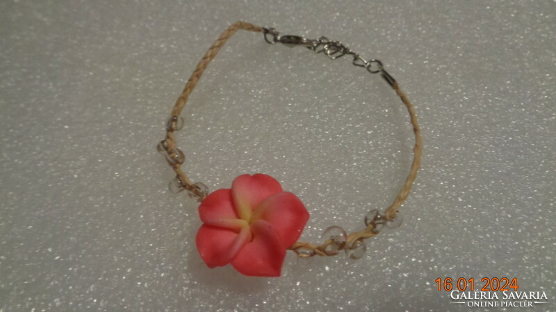 Bracelet, with a beautiful red flower, handmade, approx. 20 cm