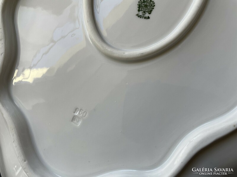 Régi MZ Austria nagyméretű csipkézett szélű csodás fehér ovális porcelán tál