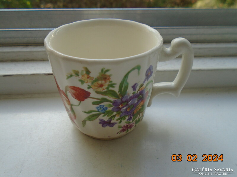 Antique Zsolnay hand-painted twisted coffee cup ribbed with Meissen flowers