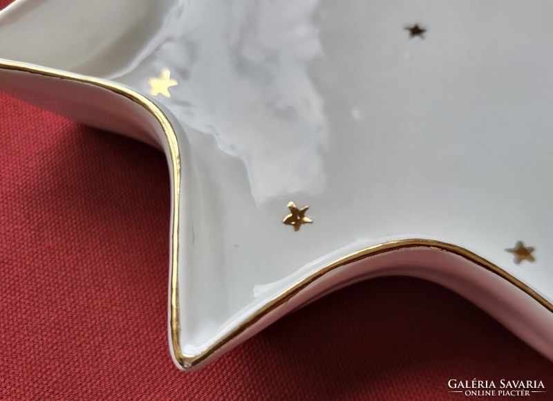 Karácsonyi porcelán csillag alakú tál asztalközép tányér dekoráció arany mintával