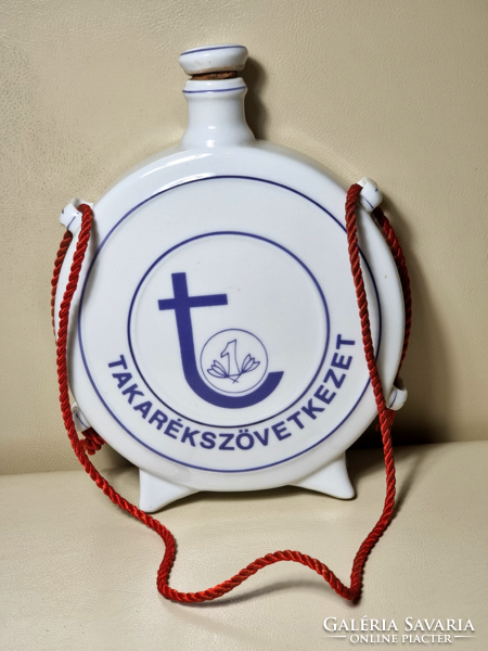Rare Hólloháza porcelain savings association inscription and flowered porcelain water bottle