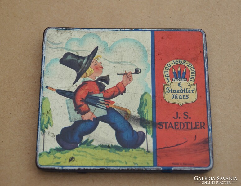 Old antique German metal box j. S. Staedtler colored pencil set box and some pencils