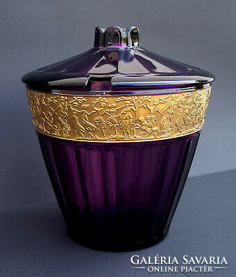 Art deco Walther bowl set, a large serving bowl with a lid, 6 glasses, gold-plated antique