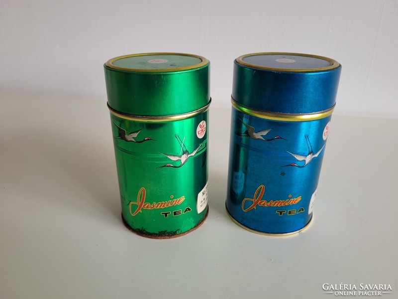 2 Pcs retro jasmine tea box unopened old tin tin metal box