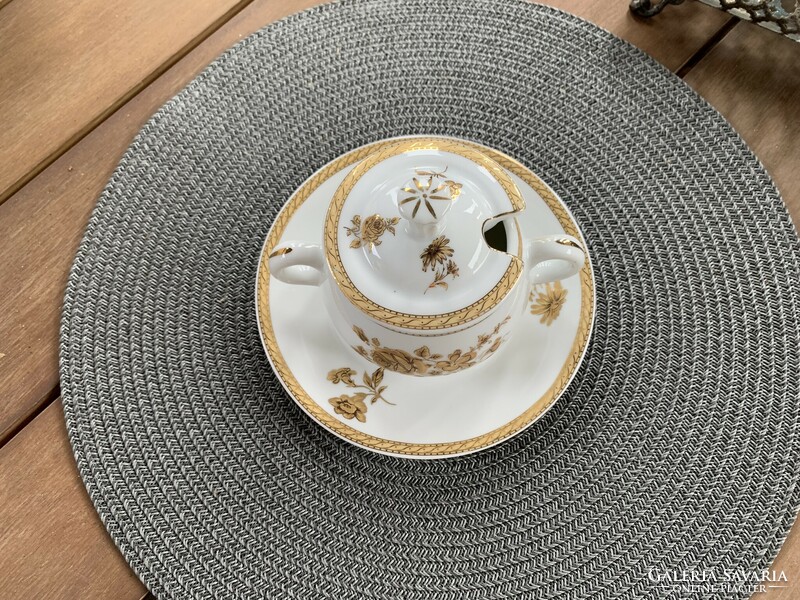 Limoges sugar bowl v. Honey and jam holder, honey holder, jam holder, on a flawless white background with golden roses