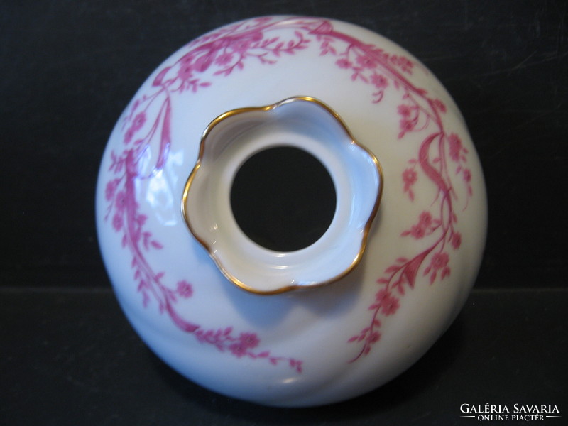 Retro pink ribbon floral GDR Freiberg porcelain vase with candle holder