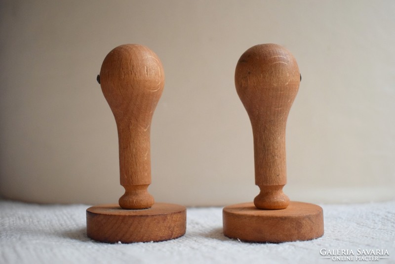Wooden stamp, round stamp, stamp press handle, turned wood 4 x 7.5 cm x 2 pieces