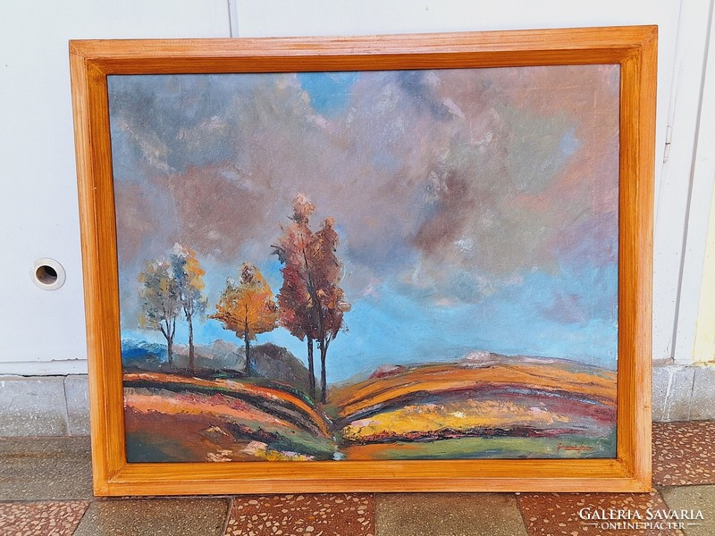 Szombathely painter-junior Ferenc Gerencsér (1928 - ?) Gloomy landscape 1950k oil/canvas 70x56 cm with wooden frame