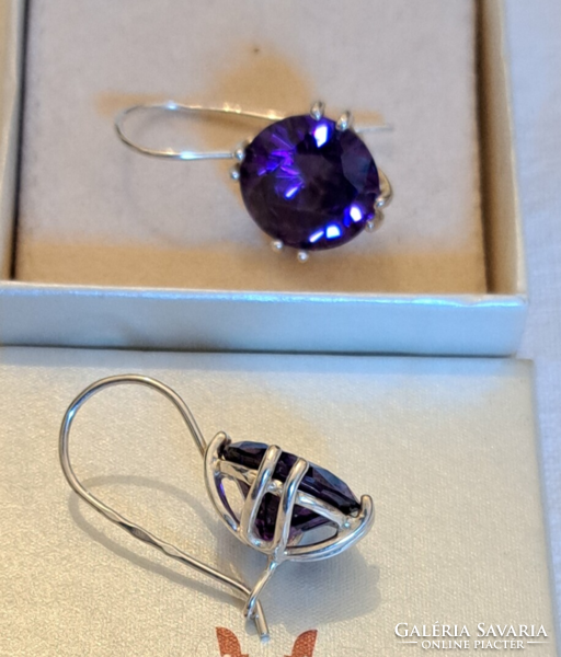 Silver purple stone earrings