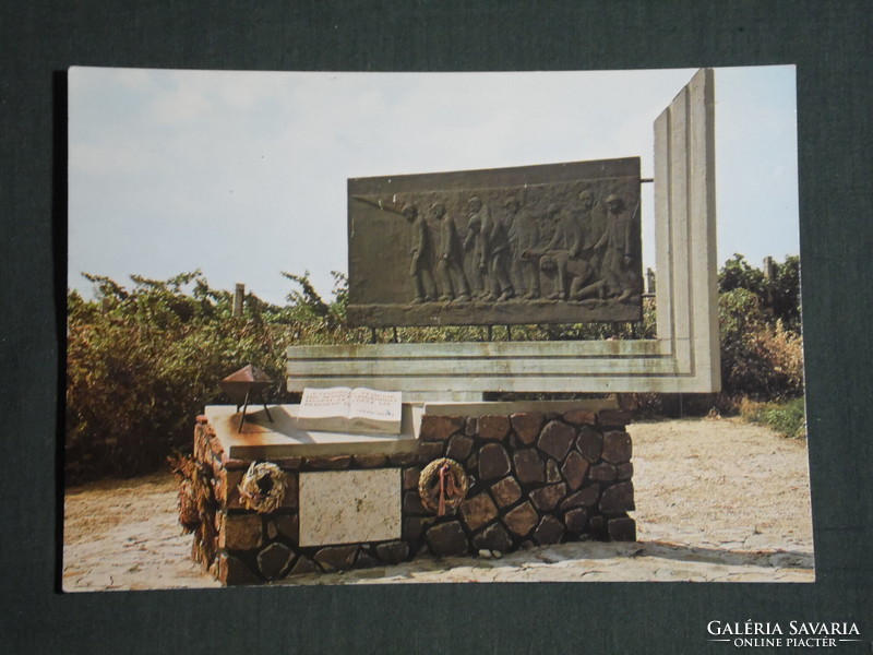 Postcard, balf, Serbian Antal monument, statue, panorama detail