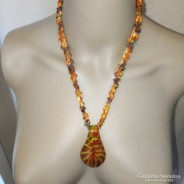 Wonderful glass pendant silk necklace 50cm
