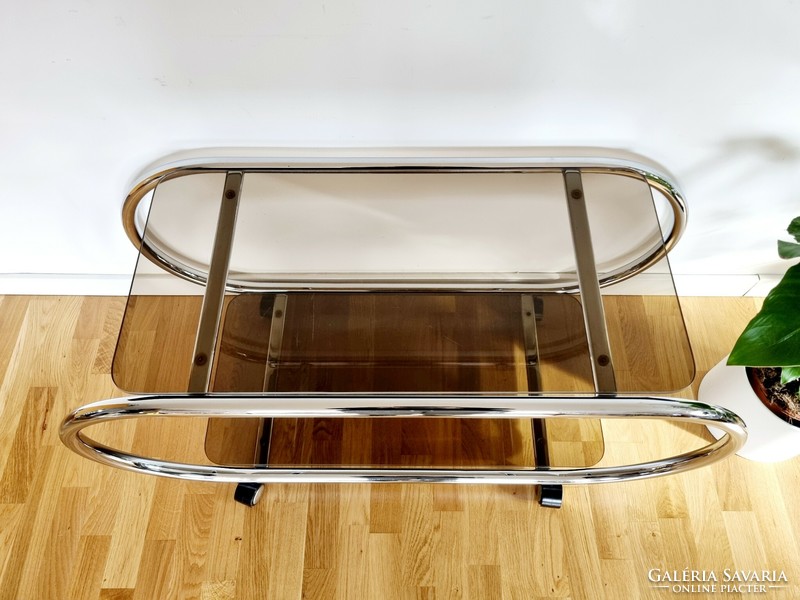 Bauhaus csővázas üvegasztal, dohányzóasztal