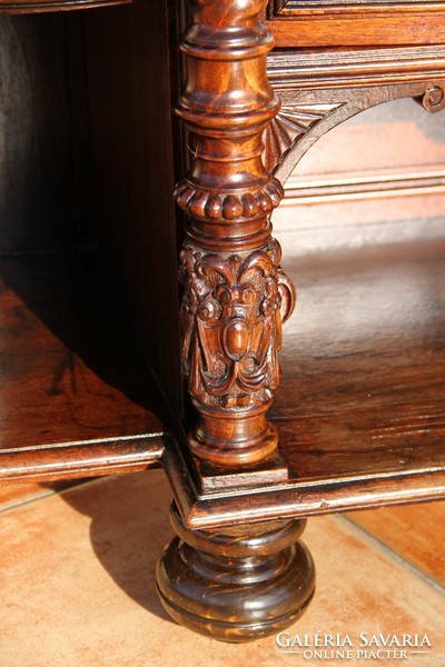 German pewter, richly carved commode, wall shelf, sideboard