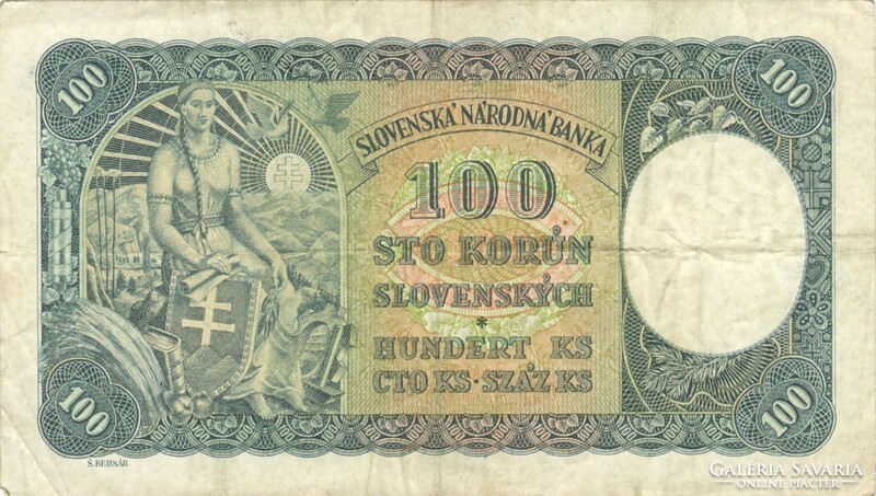 100 korun korona 1940 Szlovákia I. kiadás 2.