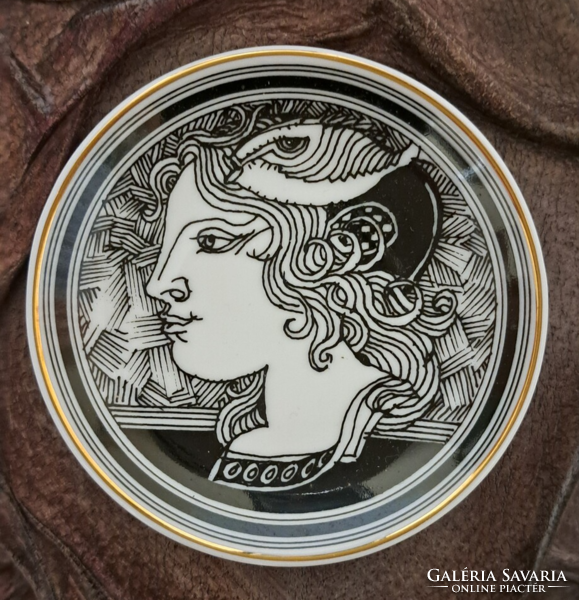 Saxon Endre Hólloháza porcelain in a leather frame