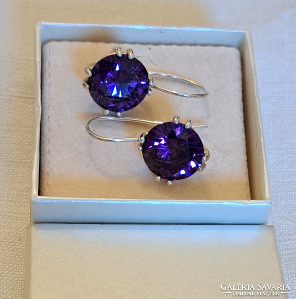 Silver purple stone earrings