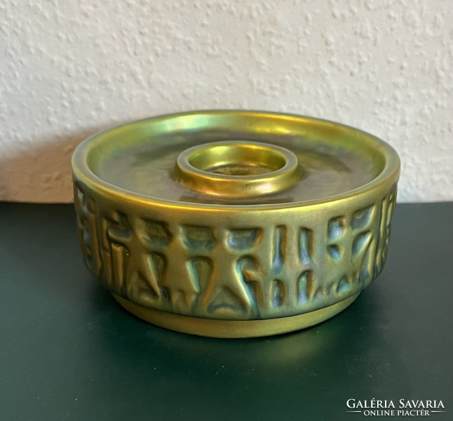 Zsolnay eosin candle holder, shield seal